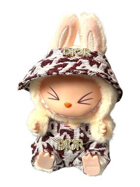 POP MART Labubu with Burgundy denim outfit new